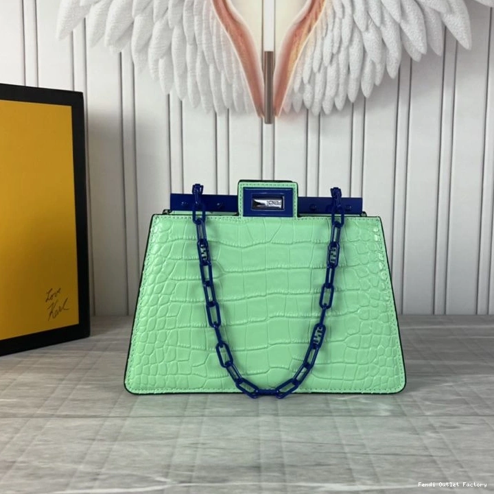 Cheap HOT Fendi Cut Crocodile Green Mini In Leather Peekaboo Bag 0711